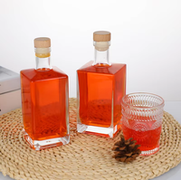 Bouteille en verre carrée transparente pour whisky, 350 ml, 500 ml, 750 ml, pour l'emballage de la vodka, du rhum, du brandy et des liqueurs, vente en gros