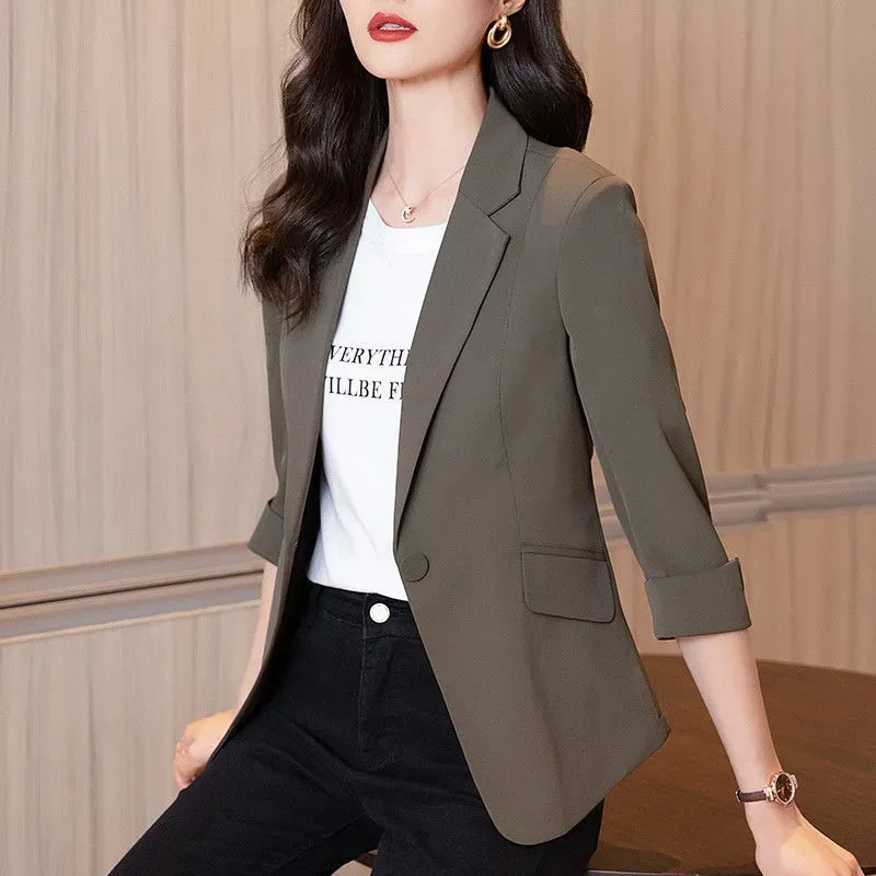 Solid color thin sports jacket women's 2022 new three quarter sleeve spring and summer slim fit women's coat