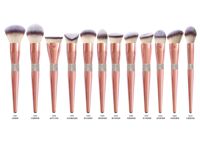 Set de 14 pinceaux de maquillage de luxe, pinceau de maquillage de marque privée, paillettes bling, métal, or rose