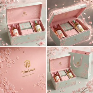 Coffret Cadeau Luxe Vin de Fruits <span class=keywords><strong>Sakura</strong></span> – Emballage Rigide Rose Fleur de Cerisier pour Mariage Printanier – Qualité Supérieure - Product Image 2