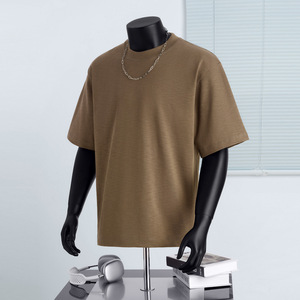 Black Oversized Cotton T Shirt Loose Fit Short Sleeve O Neck Blank Streetwear Tee for Men - Product Image 2