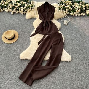 Abito estivo <span class=keywords><strong>donna</strong></span> pendolarismo professionale con cinturini in vita senza maniche <span class=keywords><strong>pantaloni</strong></span> a gamba dritta - Product Image 3