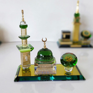 Modelo Kaaba negro de cristal con <span class=keywords><strong>torre</strong></span> y <span class=keywords><strong>reloj</strong></span> de diamante verde para Decoración - Product Image 6