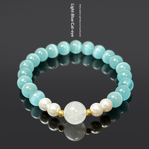 Bracciale con perline in cristallo di pietra, ametista e occhio di gatto, colore solido, versatile, unisex, per ufficio, regali di Natale, coppie - Product Image 1