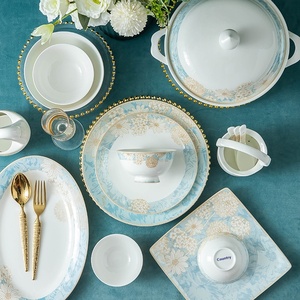 Service de vaisselle en céramique de Jingdezhen : bols, assiettes et soucoupes en porcelaine fine ; coffret cadeau de bols, assiettes et soucoupes pour la maison - Product Image 4