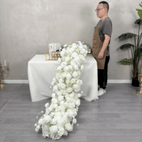 Chemin de Table Élégant Rose Artificielle Blanc Pur et Souffle de Bébé pour la Décoration de Centre de Table Longue de Fête de Banquet de Mariage