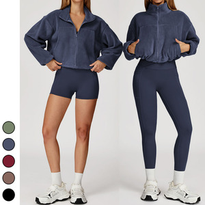 Vêtements d'hiver pour femmes col montant coupe-vent cordon veste vestes à glissière femmes Blouses à capuche sweat manteau de sport - Product Image 3