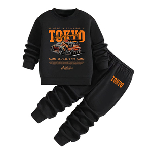 Tenue noire pour petits garçons, sweat-shirt à col rond avec lettres imprimées et pantalon de <span class=keywords><strong>jogging</strong></span> à taille élastique, ensemble de vêtements décontractés pour <span class=keywords><strong>enfants</strong></span> - Product Image 4