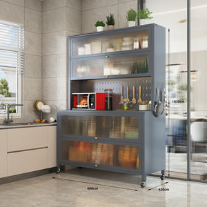 Buffet de cuisine de 183 cm de <span class=keywords><strong>haut</strong></span> avec roulettes, armoire de rangement multifonctionnelle avec panneau perforé pour salle à manger, léger - Product Image 1