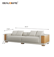 Canapé sectionnel en cuir de luxe de conception italienne, canapé rectangulaire en tissu européen pour salon de villa léger