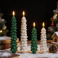 Bougie électronique en cire de paraffine à longue tige en forme de sapin de Noël avec lumières LED, lot de 2, pour une ambiance et une décoration intérieures festives