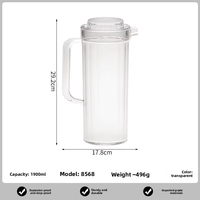Nouvelle pichet à eau en plastique transparent populaire, design intelligent, facile à nettoyer, incassable, capacité de 2 à 3 L, style moderne et simple, alimentaire