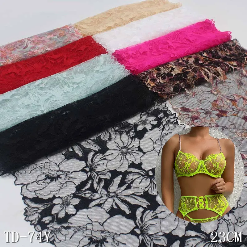 Großhandel schwarze Tülle Blume Stickerei Spitzen Überzug 23 cm Grenze Polyester Spitzenstoff für sexy Dessous-Zubehör