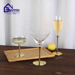 <strong>Wholesale</strong> Hand Craft Transparent Glass Goblet Ribbed <strong>Champagne</strong> Glass Cup <strong>Flute</strong> Beverage Stemware Wine Glassware With Gold Stem - Product Image 5