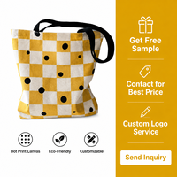 Sac fourre-tout en toile jaune moutarde à pois noirs et à carreaux, sac à bandoulière grande capacité pour le shopping quotidien
