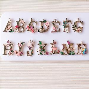 26 lettres pendentif or goutte à goutte huile fleur lettre alliage pendentif Bracelet collier pendentif bricolage cheveux accessoires bijoux accessoires - Product Image 6