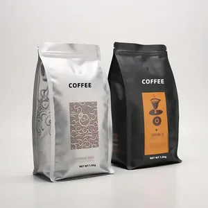 Impreso personalizado 250g 500g 1kg Cremallera <span class=keywords><strong>flexible</strong></span> Bolsas de papel Kraft para alimentos Embalaje de café de fondo plano vacío - Product Image 4