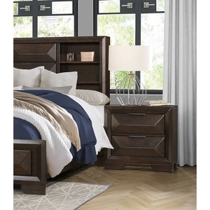 Comodino Contemporaneo a 2 Cassetti con Finitura Espresso Caldo e Pannello Frontale Rialzato, Arredamento per Camera da Letto - Product Image 4