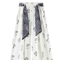 Pantalon ample à imprimé floral pour femmes, en mousseline de soie, respirant, décontracté, blanc, jaune, bleu marine