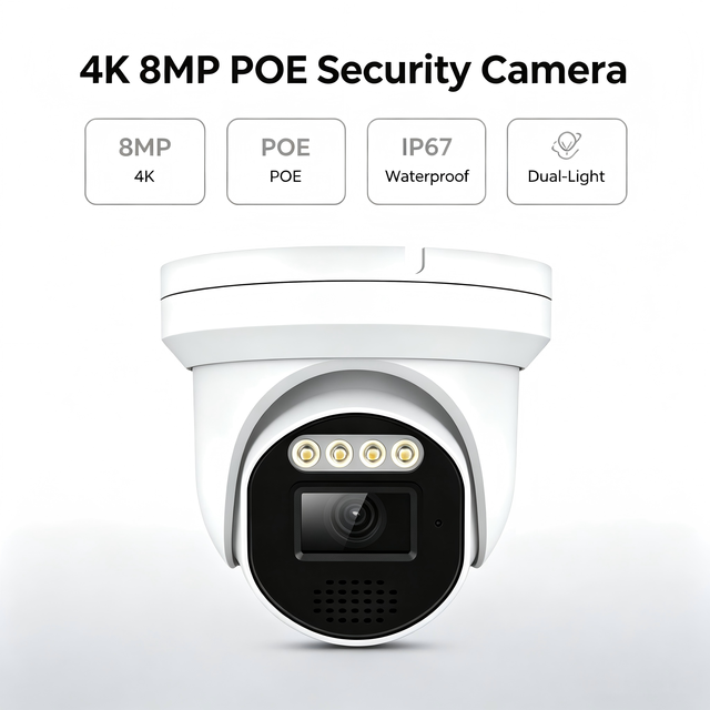Dakang 8MP  Two Way Audio Red and Blue Flashlight Alarm Turret ColorVu POE IP Camera
