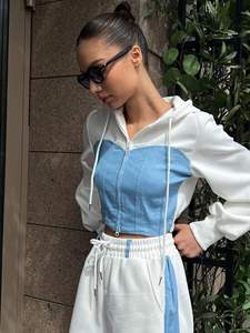 Contraste Couleur Filles Survêtement Zip-up Jogging Sportswear Sexy Deux Pièces Long Ensembles <span class=keywords><strong>Fille</strong></span> Crop Top - Product Image 5
