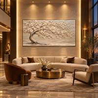 Peinture à l'huile texturée 3D sur toile, motif arbre à fleurs blanc ivoire, art mural floral panoramique pour hôtel de luxe, villa, salon