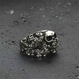Men's <b>Titanium</b> Steel Skull <b>Ring</b> Silver Hollow Retro Punk Style Fashion Jewelry Gift - Product Image 2