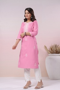 Directo India última tendencia mujer bordado a mano Kurtis elegantes blusas a cuadros decoración de encaje para invierno verano Navidad - Product Image 3