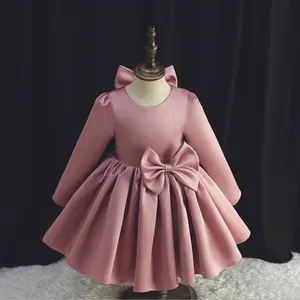 MQATZ OEM Frühling Herbst Neue koreanische Mode Big Bow Girls Süßer O-Ausschnitt Langarm Geburtstags feier Kleid DZ010