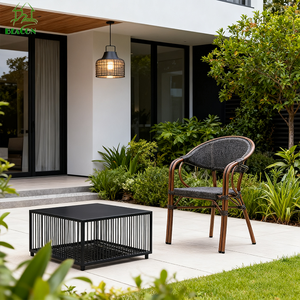 Poltroncina Impilabile in Stile Francese <span class=keywords><strong>Sedia</strong></span> <span class=keywords><strong>da</strong></span> Pranzo Arredo Moderno in Alluminio <span class=keywords><strong>Sedia</strong></span> <span class=keywords><strong>da</strong></span> Bistrot in Rattan Plastico per Caffetteria e Ristorante all'Aperto - Product Image 4