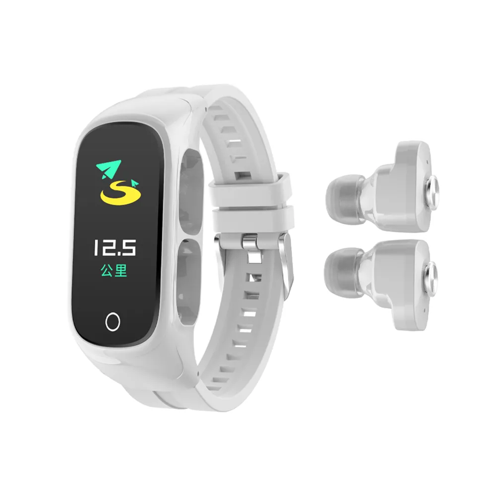 N8 gelang TWS gelang tahan air olahraga Handsfree 2 in 1 earbud TWS Smart Wireless Pink BT earphone jam tangan pintar