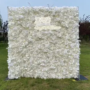 Custom 3D Fabric Flower Wall Wedding Faux Silk Rose Flower Wall Panel Background Furniture Decoration