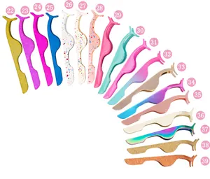 Eyelash Extension Strips Colorful Stainless Steel Eyelash Extension Tweezers With Custom Brand Name