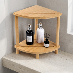 Wood Corner <b>Shower</b> Shelf 2-Tier Waterproof Space Saving <b>Storage</b> Rack for Bathroom Hotel & Apartment Minimalist Design - Product Image 3