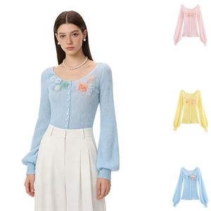 Front Flower Long Sleeve Solid Color Single Breasted Casual Fashion Women's <b>Cardigan</b> <b>Sweater</b> - Product Image 1
