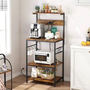 Étagère de cuisine de haute qualité avec prise de courant, <span class=keywords><strong>table</strong></span> à 3 niveaux, support pour <span class=keywords><strong>micro</strong></span>-ondes de cuisine avec 6 crochets en forme de S - Product Image 6
