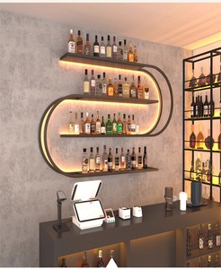 Meuble de rangement mural moderne en fer forgé, style industriel, pour bouteilles de vin et de bière, inspiré du vent, pour bar, restaurant, salle à manger, avec affichage lumineux - Product Image 1
