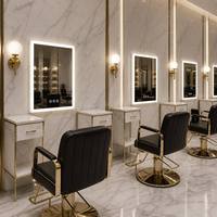Miroir LED moderne pour salon de beauté, station de coiffure de luxe, mobilier de salon personnalisé, décoration