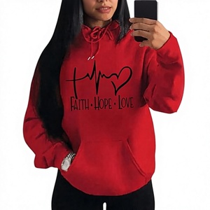 Sudadera con Capucha y Cordón Ajustable de Manga Larga con Estampado de Letras Faith Hope Love, Sudadera con Gráfico de Rosa Roja para Mujer - Product Image 1