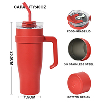 Gobelet isotherme en acier inoxydable de 40 oz avec poignée en PP |   Couvre-boisson écologique 2-en-1 pour boire avec une paille ou une bouche |   Thermique 12-24h |