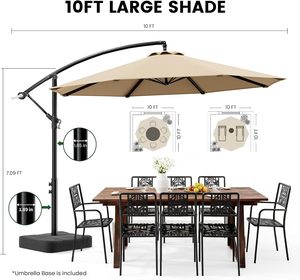 Sombrilla de Patio Cantilever de 3 Metros con Base Incluida, Sombrilla de Patio para Exteriores con Giro de 360 Grados °   Rotación e Inclinación Infinita - Product Image 5
