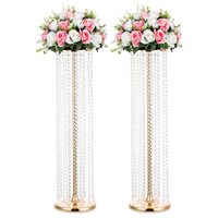 Vase doré en cristal de 35.4 pouces, support à fleurs en métal pour décoration de table de fête, décoration de mariage élégante, lustre de Table