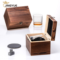 Juego de regalo de 4 piedras de granito natural vintage para enfriar whisky y vaso de whisky de 11 oz para cócteles, en una exquisita caja de madera.