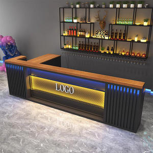 Comptoir de bar long en bois massif de style industriel Tavernes à café en fer silencieux Caisse enregistreuse Bar pour barbecue Restaurants Lieux de restauration - Product Image 1