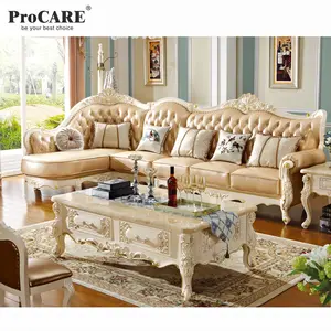الأوروبية العتيقة تصميم L شكل الزاوية أريكة جلدية لغرفة المعيشة ديكور المنزل