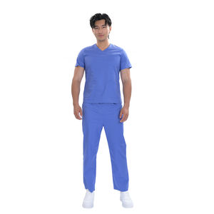 Set di Scrub medicali in poliestere elasticizzato a 4 vie blu scuro personalizzato | Uniforme ospedaliera Unisex OEM con pantaloni in vita elastica - Product Image 3