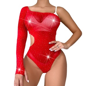 Bodysuits sexys de talla grande para mujer con cristales, lencería transparente de rejilla fina para baile con pedrería, ropa de una pieza para mujer - Product Image 5
