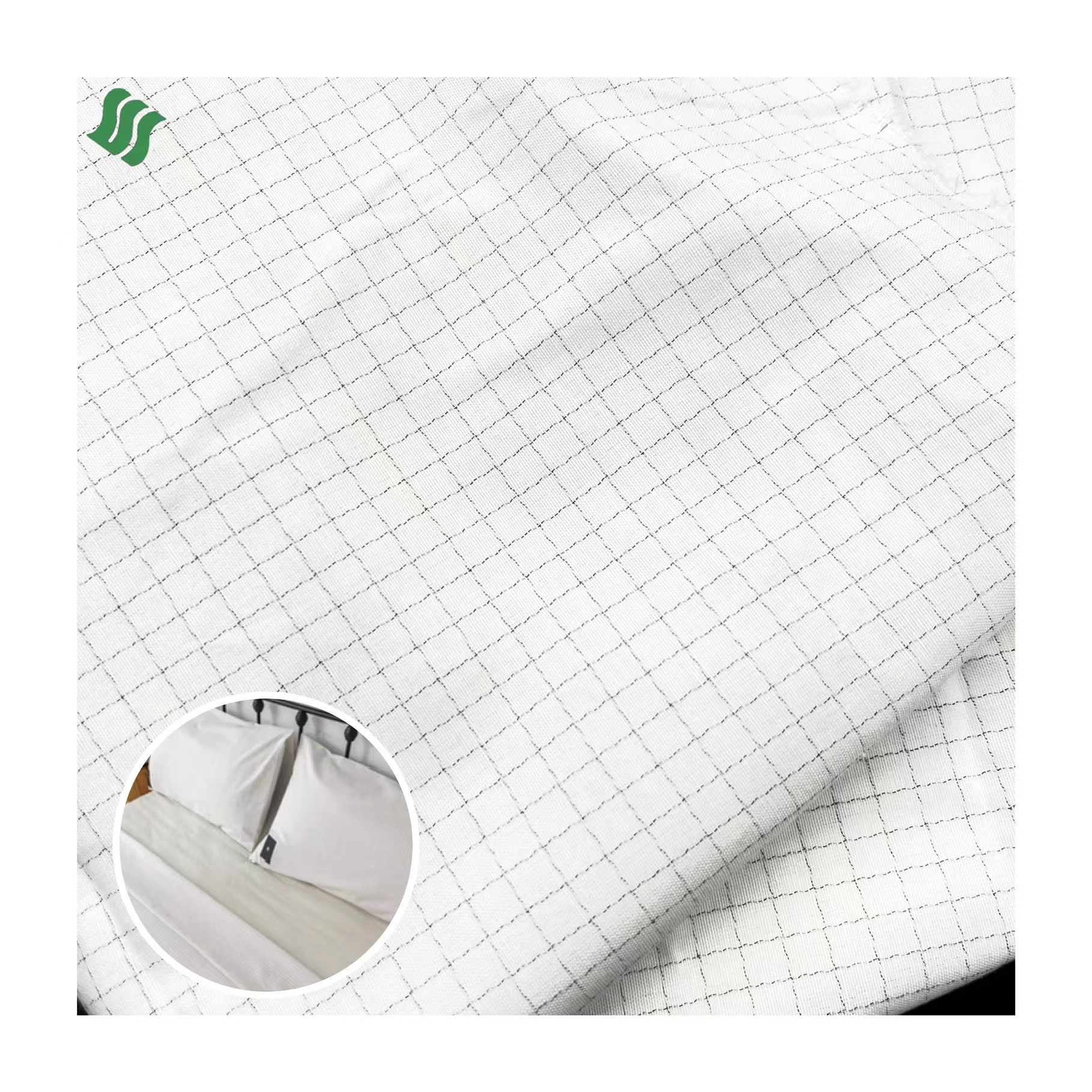 Manufacture 230CM Grid 54%Cotton 39.5%Polyester 6.5%Carbon Antistatic Bedding Sheet Pillow Fabric
