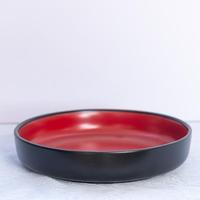 Services de table durables et résistants aux rayures, assiettes rondes en céramique rouge et noire, écologiques, compatibles micro-ondes, pour restaurants et hôtels