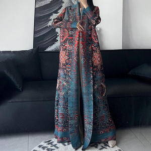 Venta Directa de Fábrica, Túnica Estampada Árabe de Oriente Medio para Mujer, Talla Grande, Cortavientos, Diseño Plisado, Abaya Musulmana Tradicional - Product Image 4